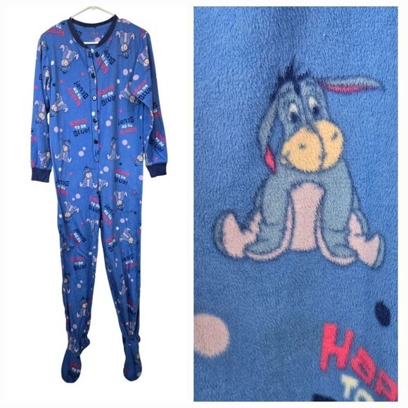 Eeyore Adult Onesie Fleece Pajama Disney Winnie the Pooh Jumpsuit Footie PJ 1pc - Picture 1 of 10